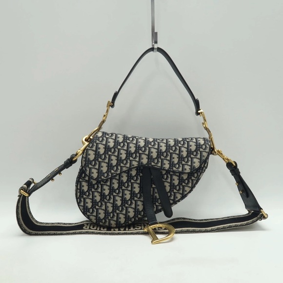 Dior Handbags - Christian Dior: Medium Navy Oblique Saddle Bag w/ extra strap *AUTHENTICATED*